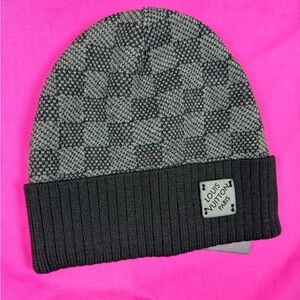 Louis Vuitton Black and Gray Checkered Beanie